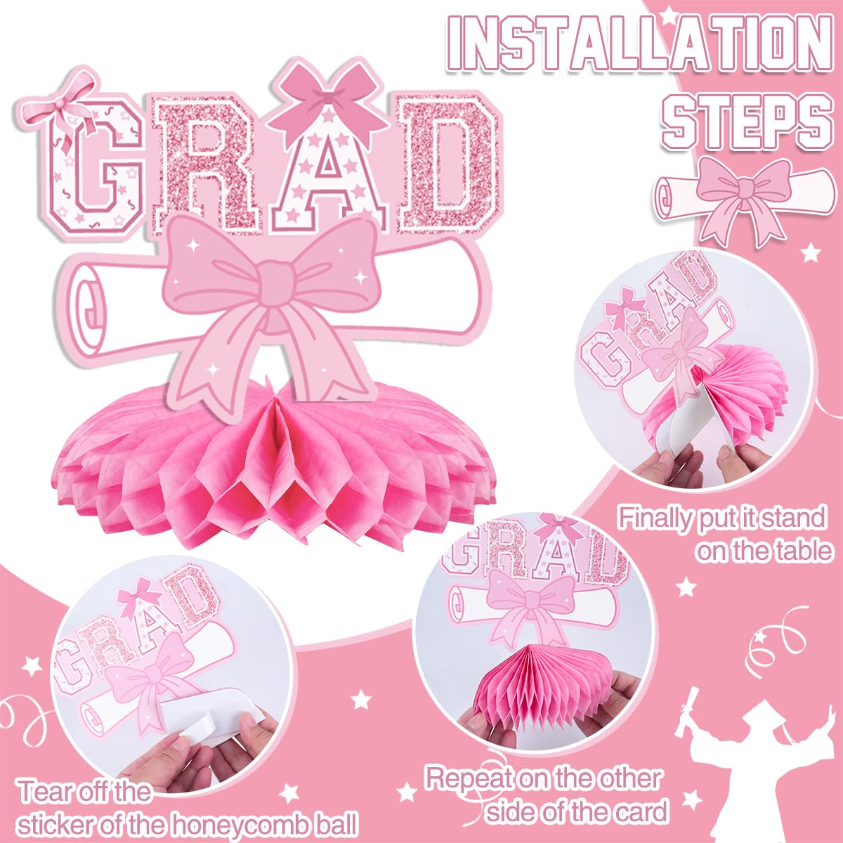 2026 Graduations Decorations Pink Bow Class of 2026 Plates and Napkins Banner Grad 2026 Tablecloth Congrats Grad Cake Topper Hanging Swirls Balloons Graduation Party Supplies