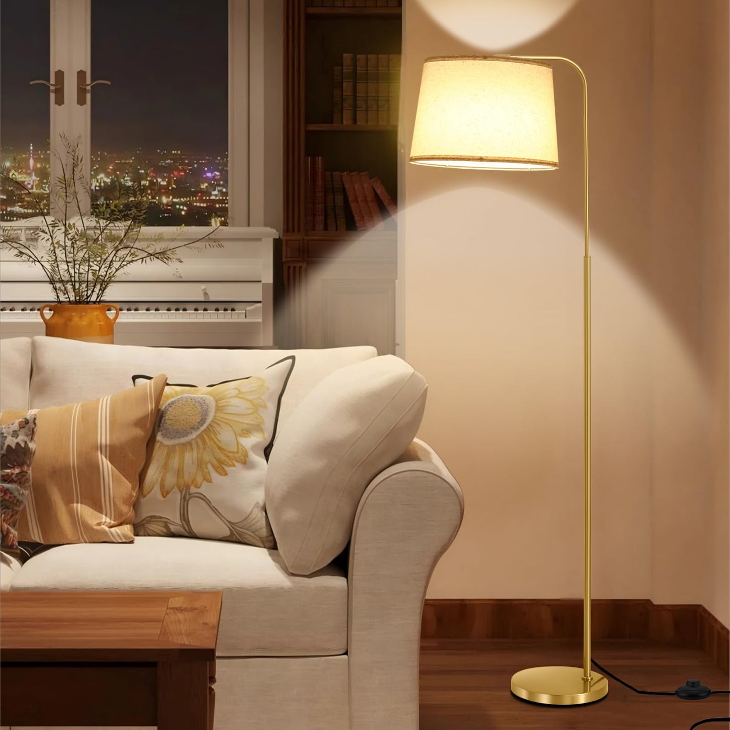 lumsic Floor Lamp for Living Room, Dimmable Modern Floor Lamps for Bedroom, Remote Control Modern Corner Standing Lamps, Nursery Industrial Adjustable Arc Tall Lamp with 9W Bulb for Office Reading