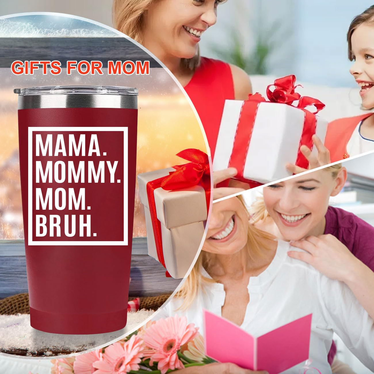 MFGNEH Mothers Day Birthday Gifts for Mom,Mom Christmas Mama Gifts from Daughter, Son,Kids,Mother Gift,Thank You Gift for Mama Mommy Bruh,Women,20oz Stainless Steel Tumbler Cup,Red