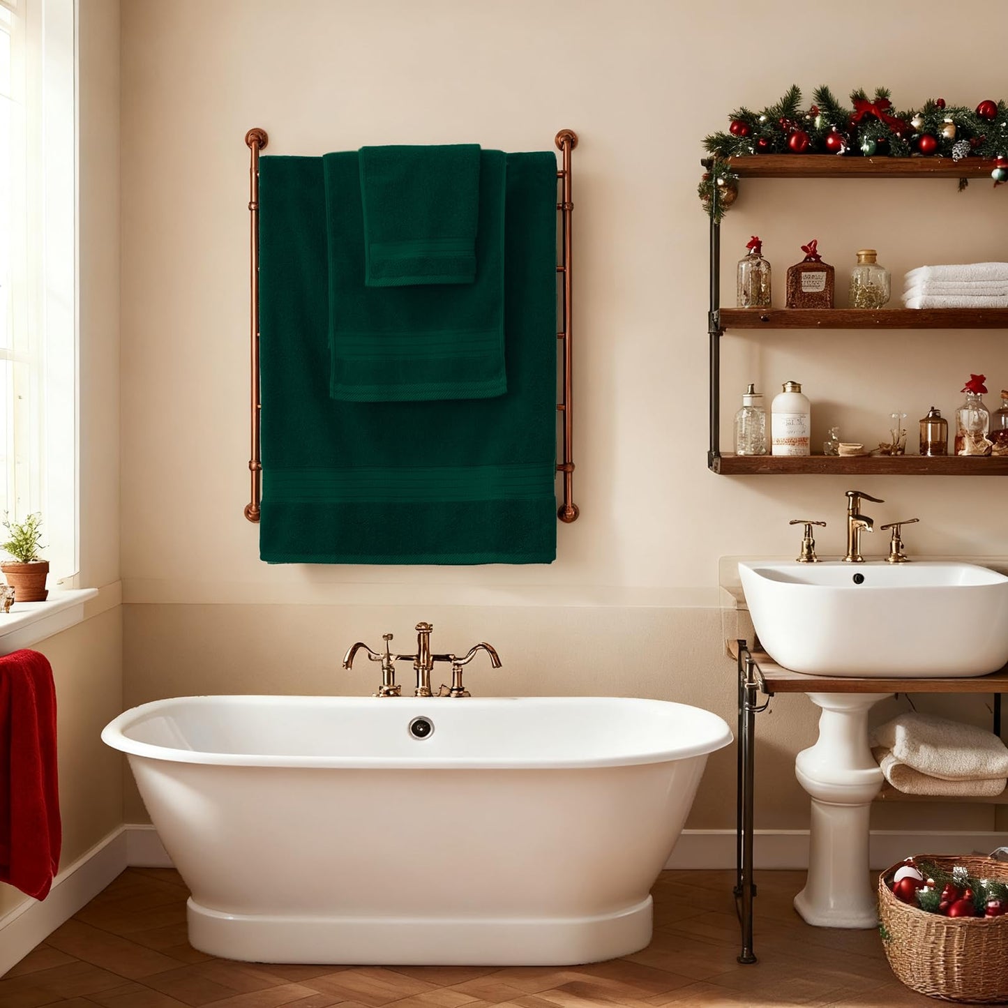 COZYART Dark Green Bath Towel Set 6Pcs, Turkish Cotton Hotel Soft Absorbent Thick Bathroom Towel Sets of 6 with 2 Large Bath Towels, 2 Hand Towels, 2 Washclothes, 650 GSM
