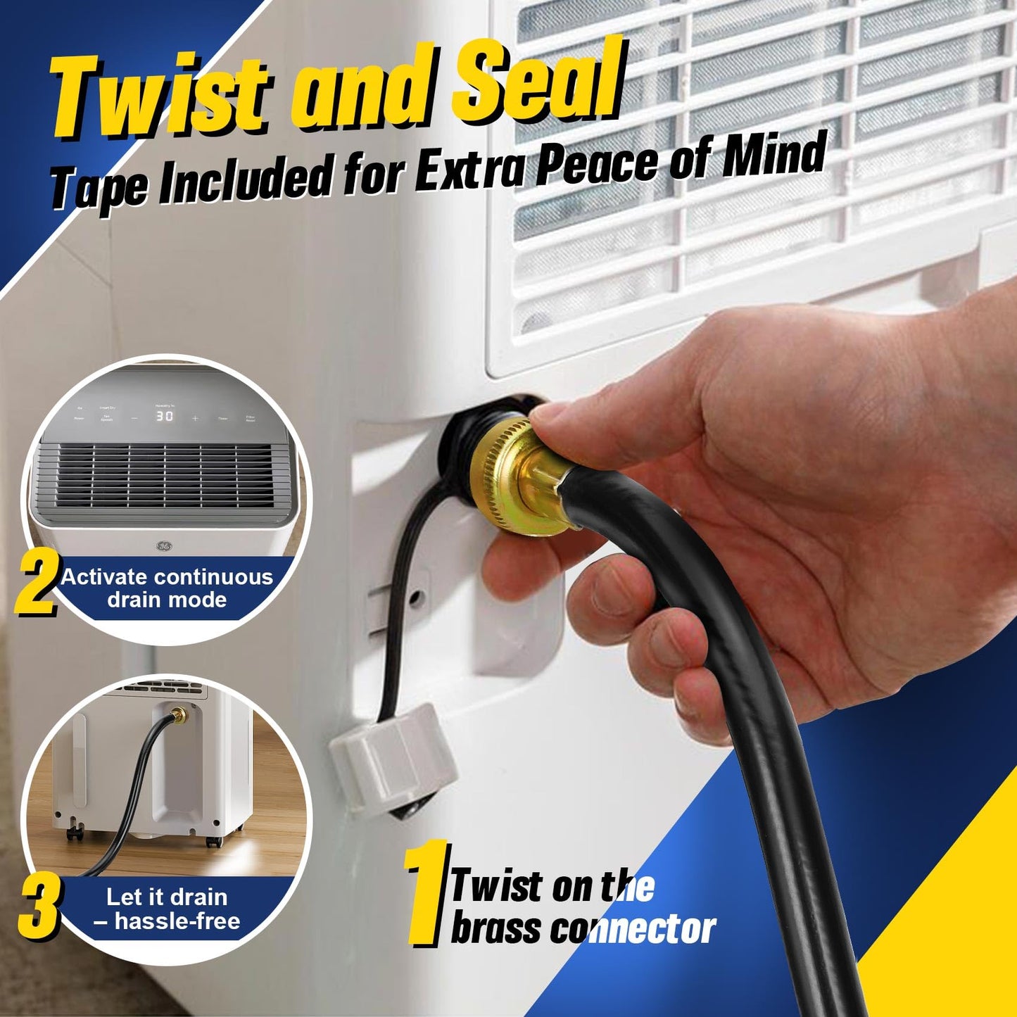 30FT Dehumidifier Drain Hose with 3/4 Inch FHT Connector, featuring Rust-Resistant Brass Fittings for Leak-Proof Connection, Perfectly Compatible with Most Dehumidifier Brands(7 Length Options)