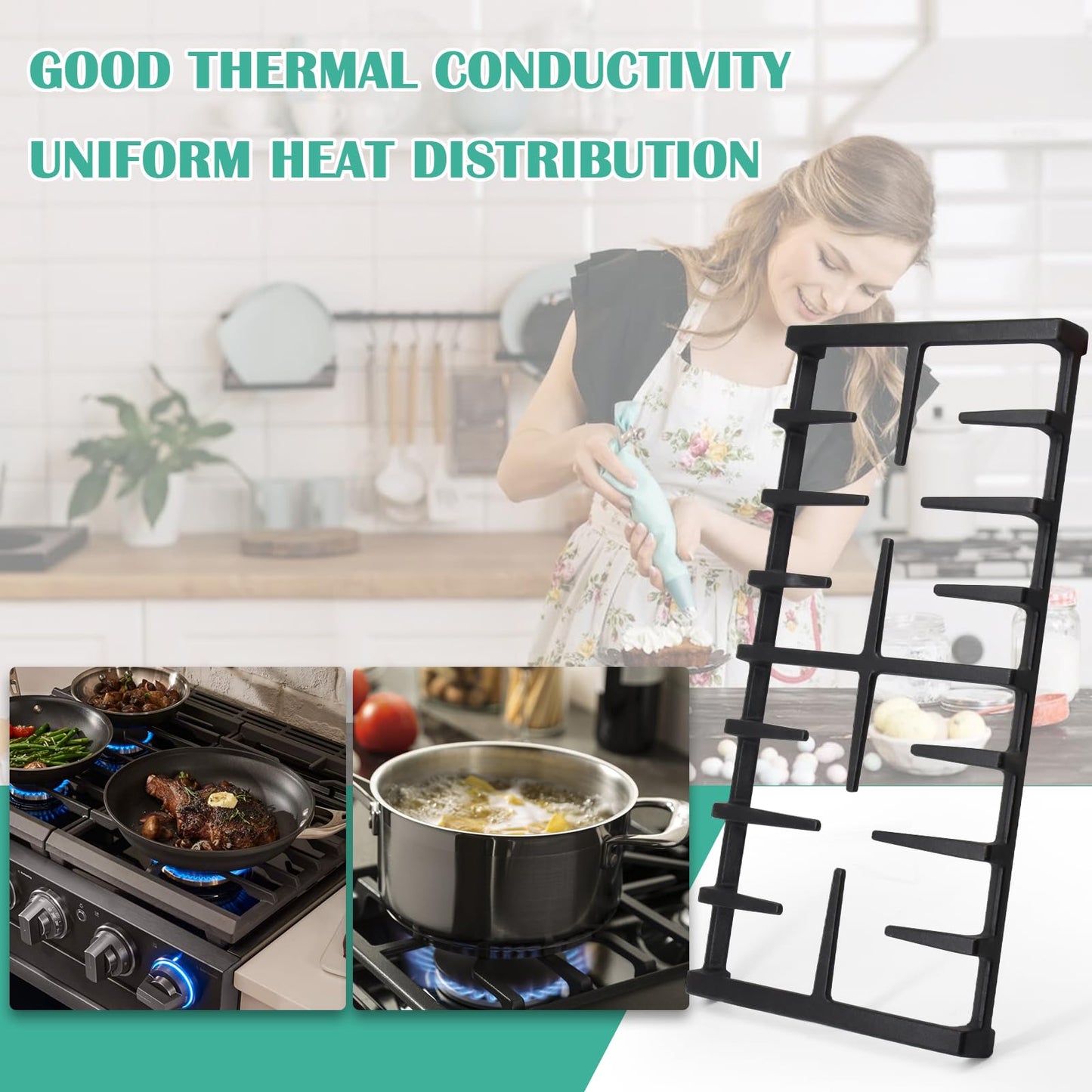 WB31X27150 Cast Iron Burner Grate Replacement for GE Stove Parts JGBS66REKSS JGB700SEJ4SS JGSS66SEL1SS JGSS66SEL3SS, WB31X24737 Center Burner Grate Surface Cooktop for General Electric Gas Range Parts