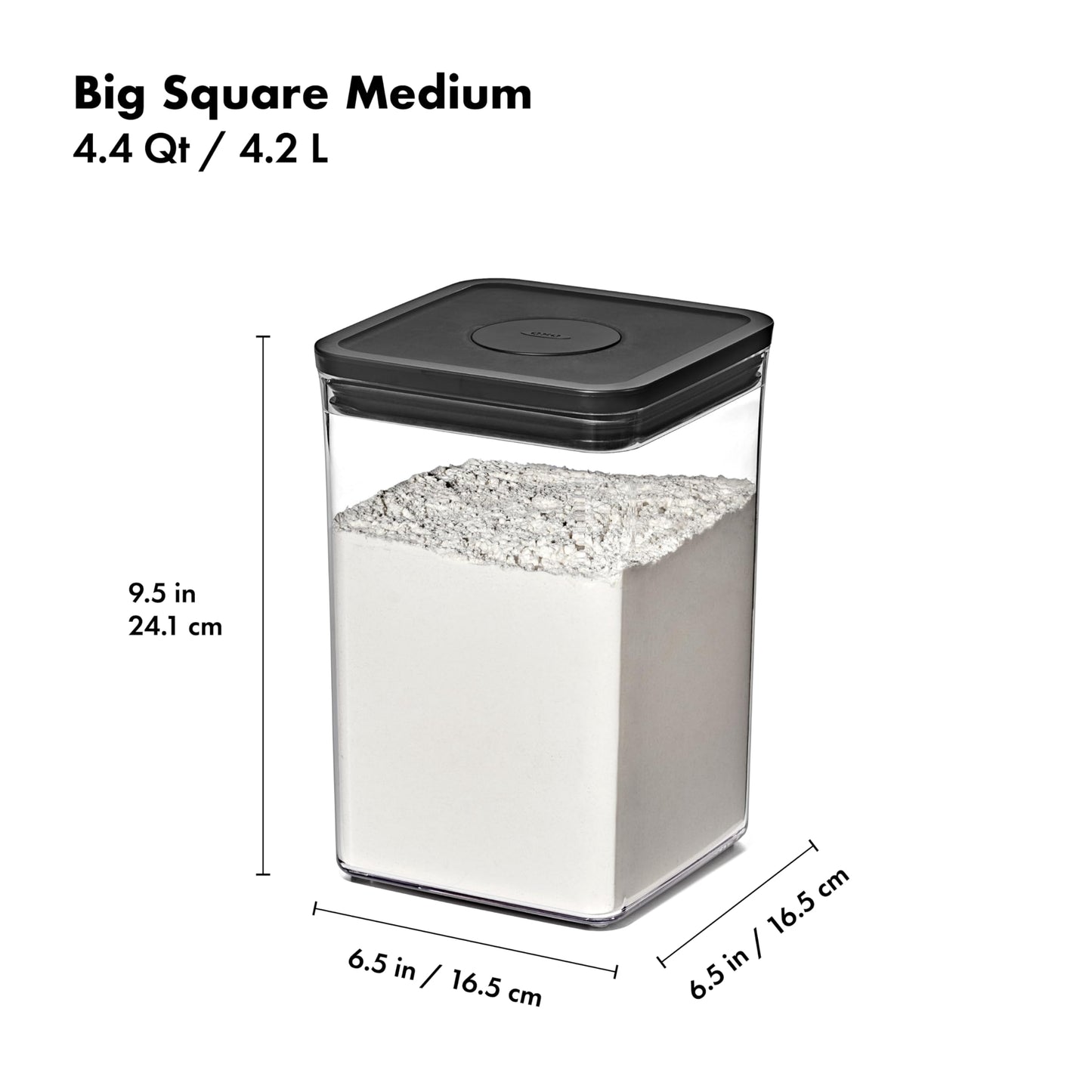 OXO Good Grips POP Container — Big Square Medium — 4.4 Qt /4.2 L — Matte Black, Organization and Storage Solution