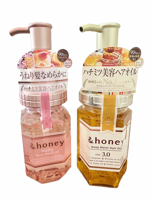 &honey Deep Moist Hair Oil and Melty Moist Repair Oil Set, Step 3.0, Honey-Infused Hair Treatment, Pink and Gold, 2-Pack