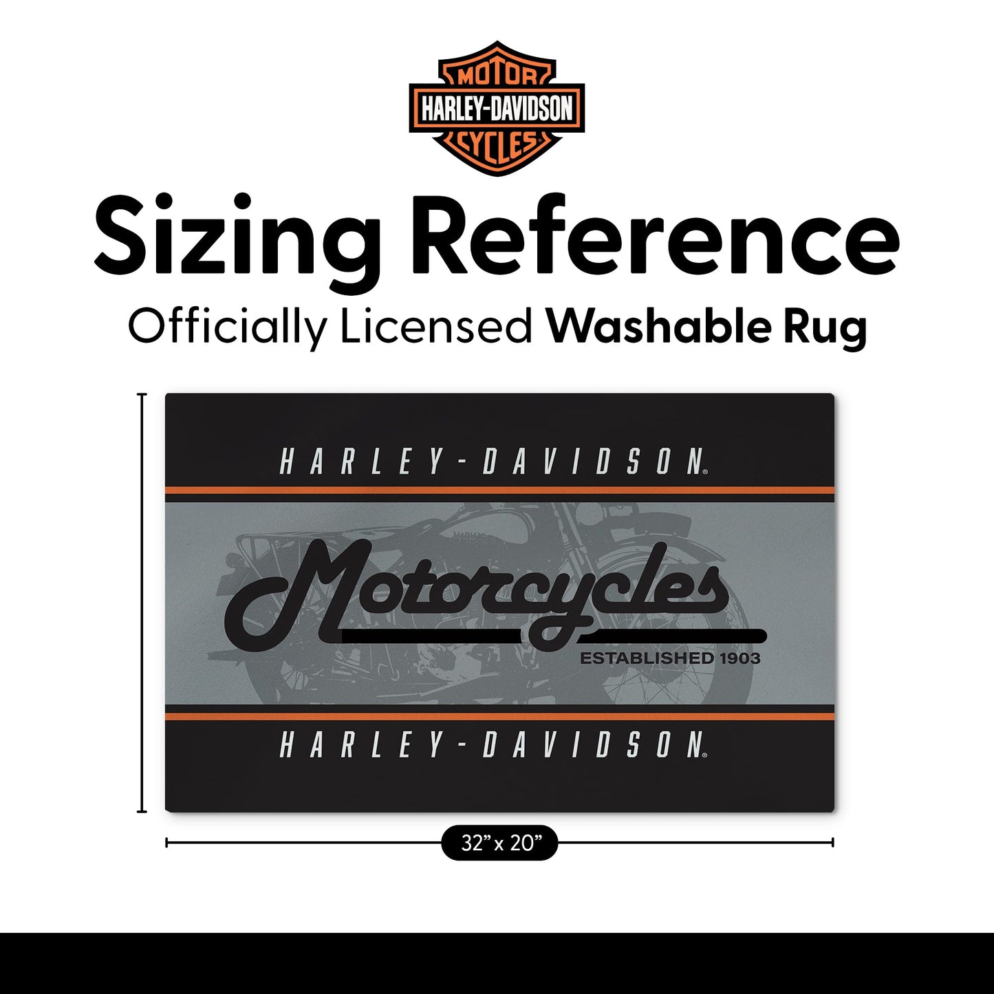 Northwest Harley-Davidson Washable Area Rug, Low Pile Floor Mat, Vintage Stripes, 20 x 32 in