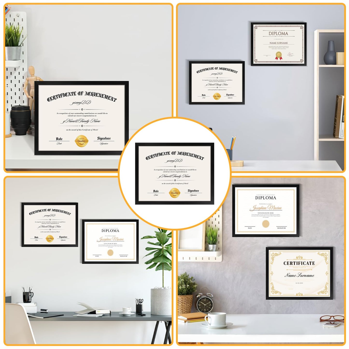 YixangDD 10 Pack Certificate Frames 8.5 x 11, College Diploma Frame with Clear Plexiglass, Black Degree Document Frame for Wall and Tabletop Display
