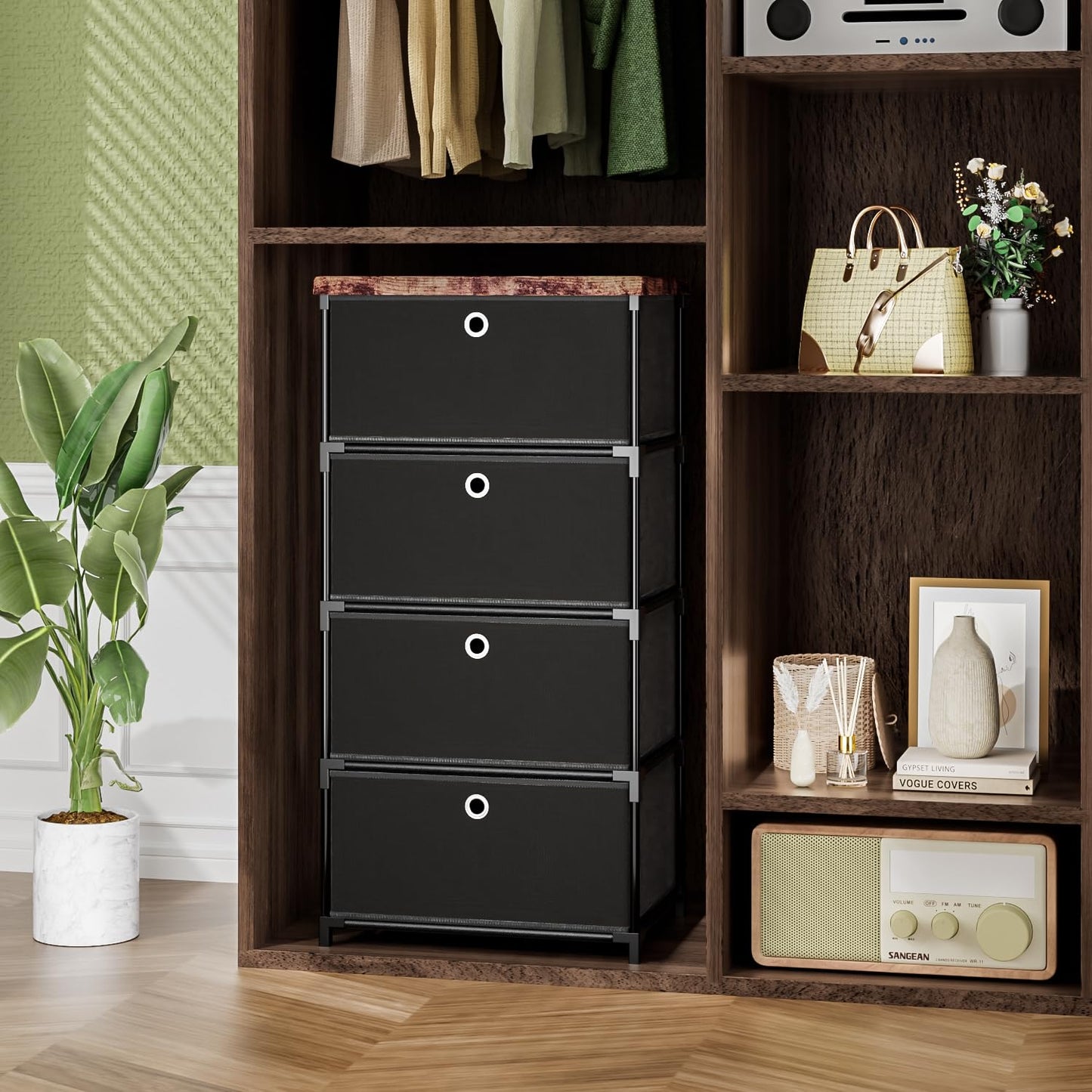 LUKYTOWER Fabric Storage Drawers Dresser and Chest of Drawers, Small Dresser with Drawers Unit, Sturdy 4 Drawers Dressers for Closet, Fabric Storage Bin Organizer, Closet Organizers and Storage