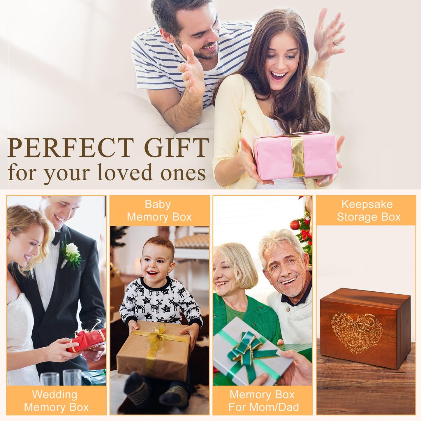 Large Wooden Keepsake Box with Hinged Lid and Photo Frame - Elegant Wedding Memory Box, Ideal for Photos, Letters, Time Capsules, Bride Gift, Decorative Storage,5.5“*8.6”*11.3“