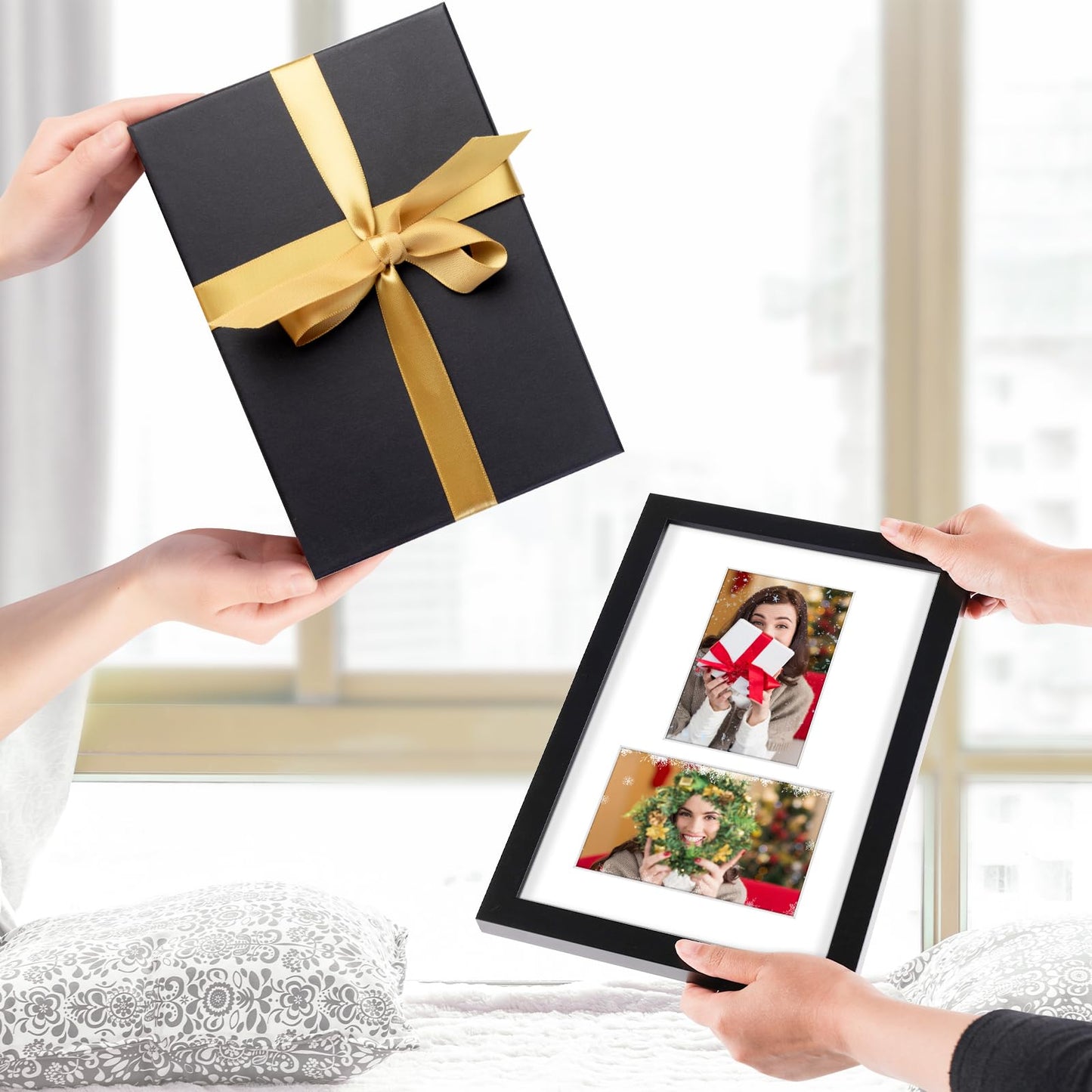 Golden State Art, 5x7 Collage Picture Frame - Solid Wood with Tempered Glass - 9x14 Multi Picture Frame - Displays (2) 5"x7" Photos or One 9"x14" Poster - Black Collage Wall Decor