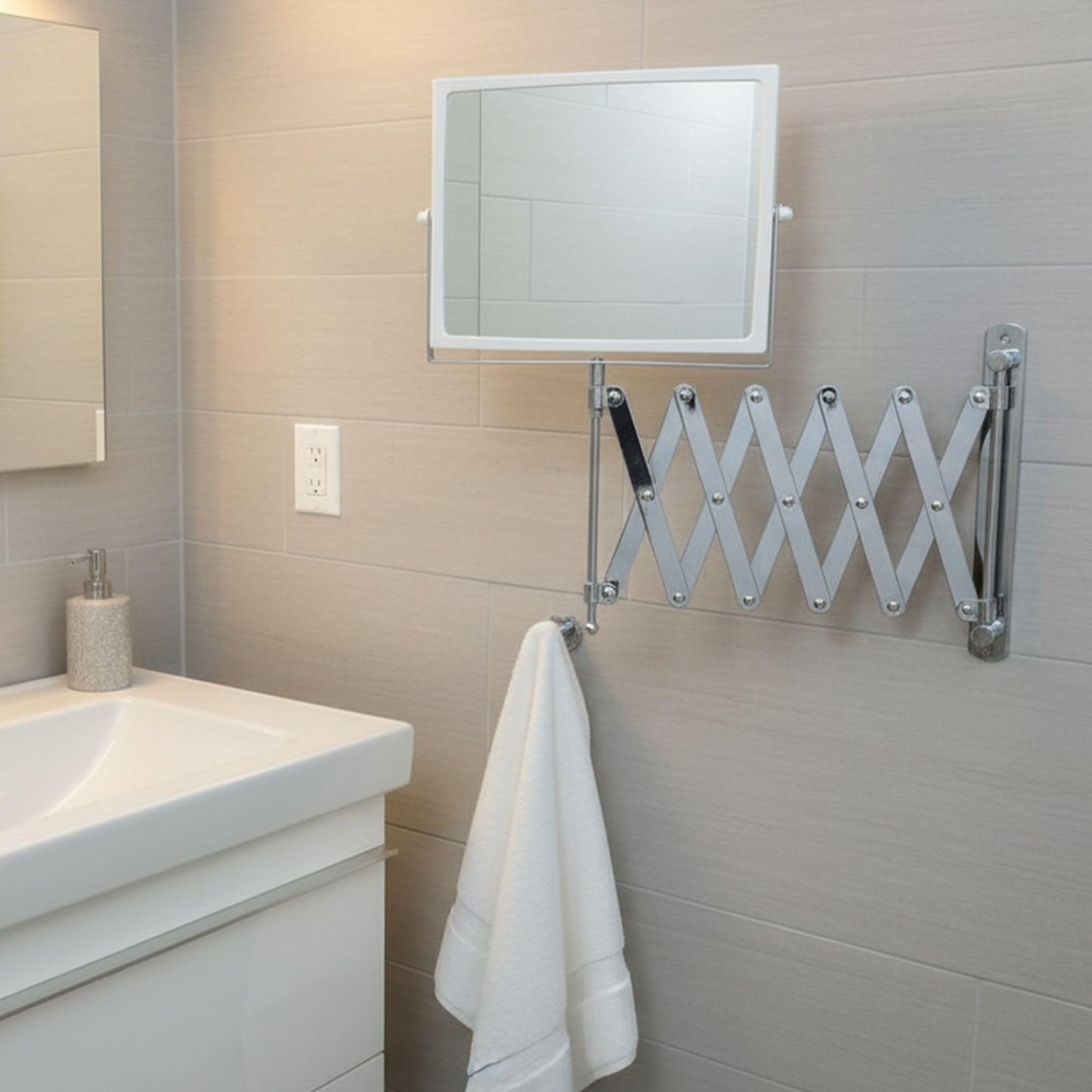 JERDON Two-Sided Swivel Wall Mount Mirror - Vanity Mirror with 5X Magnification & 30 inch Wall Extension - Model J2020C