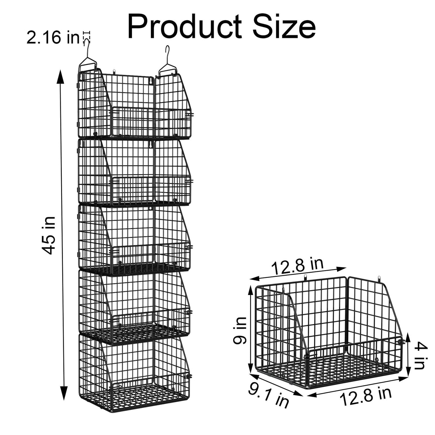 PUPPYCUTE Stackable Wire Storage Baskets for Kitchen Closet Pantry, Hanging Closet Organizers Storage Shelves Organization, Wall Mount Metal Basket Bins, Clothing Vegetable & Fruit Organizer 5 pcs