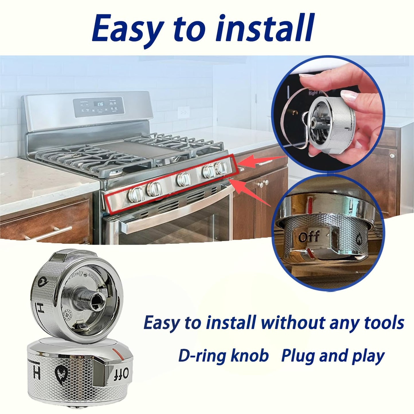 Feyuoeka Upgraded W11030413 Stove Control Knobs (5-piece Set) - Kitchen Auxiliary Stove Compatible Knob Switch - Replacement W10643306、W10786063、W11027434、4461624、AP6038805、PS11770322、EAP11770322