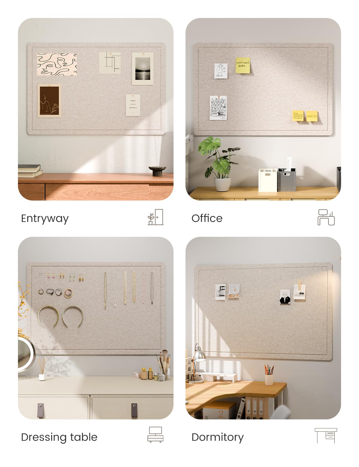 Fluxynara Large Bulletin Board, 47.2" x 35.4" Cork Board Alternative with 24 Safe Removable Adhesive Tabs, Foldable Felt Pin Board for Home Office, Classroom, Bedroom,Entryway for Walls—Oatmeal