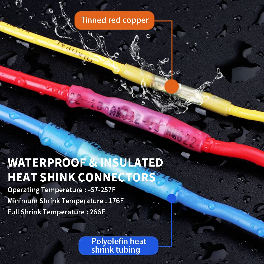 1000 Pcs Heat Shrink Butt Connectors, 16-14 AWG Waterproof Electrical Crimp Wire Splice for Marine, Cable, Wiring