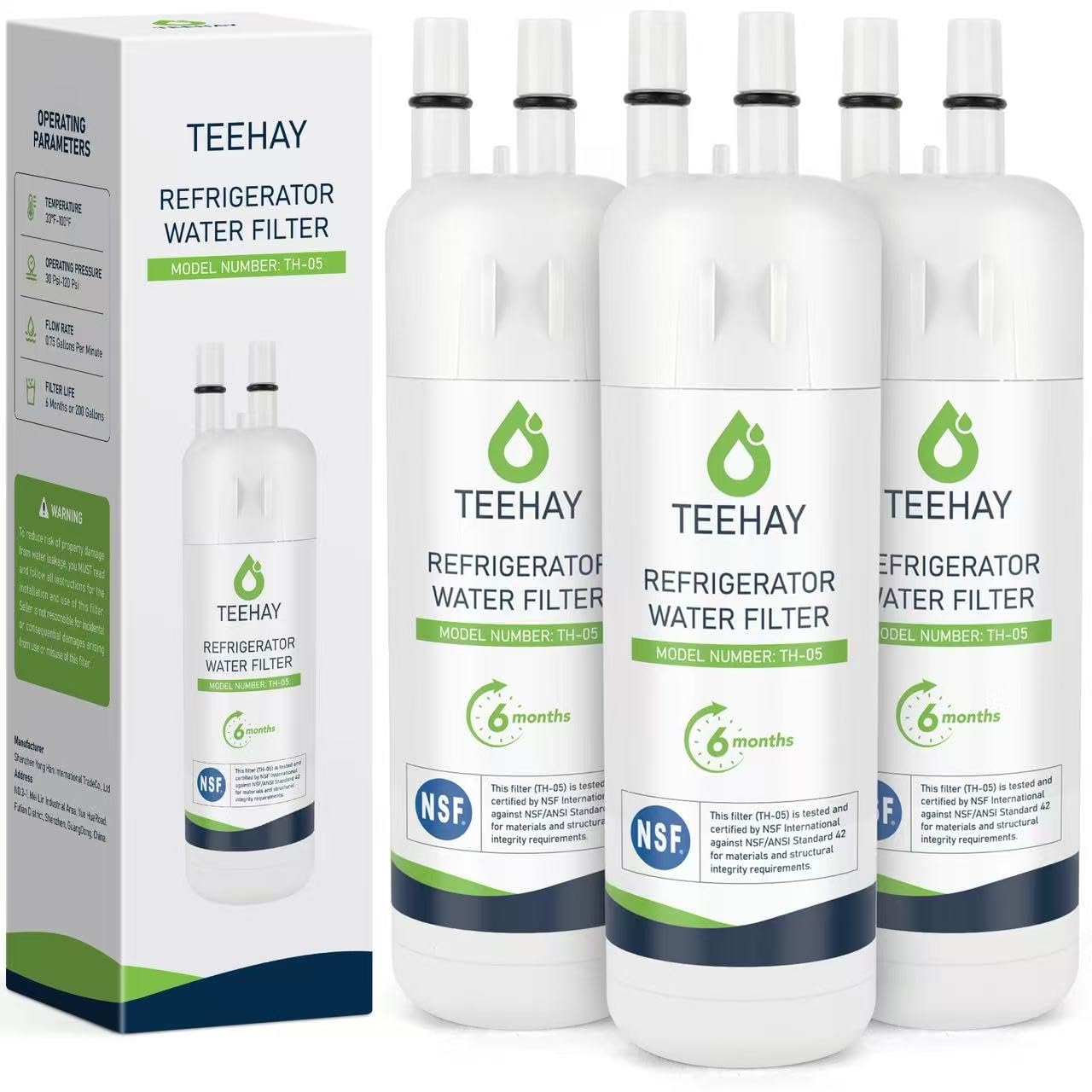 TEEHAY WHR1RXD1 Water Filter Replacement, Compatible with WRS571CIHV, WRS321SDHV, WRS321SDHB, WRS321SDHW, WRS321SDHZ, WRS325SDHV, WRS571CIHB, WRSF5836RZ, WRF560SEYM, WRS325SDHB, 3 Pack