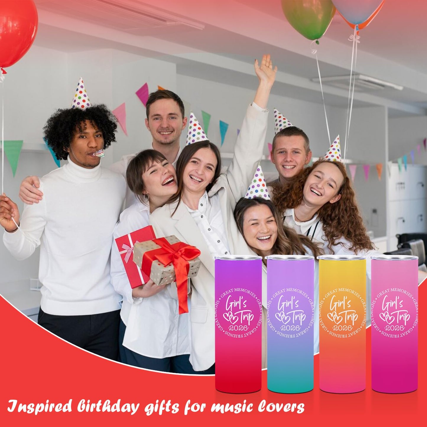 BQXH 4 PCS 2026 Girls Trip 20oz Stainless Steel Tumbler, Girls Trip Gifts Favors Straight Skinny Coffee Mug, Insulated Tumblers Cups Weekend Gifts for Friendship Vacation Bachelorette Party