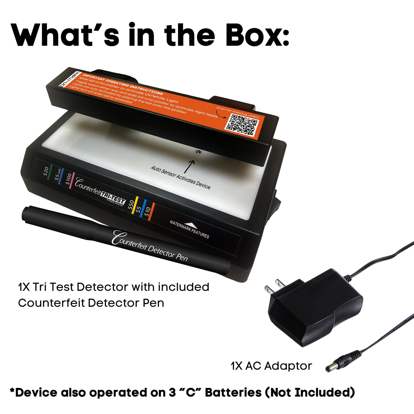 Dri Mark Tri Test - Counterfeit Bill Detector Machine w/AC Adapter - 3 Tests in 1 - Paper, Security Strip and Watermark Tests, Accurate Money Tester Machine with Counterfeit Detection Pen