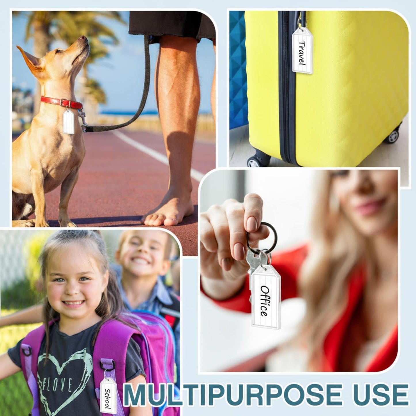 Yinkin 400 Pack Tough Plastic Key Tags White Item Identifiers with Split Ring Label Window Container 2 Inch ID Luggage Tag Key Chain