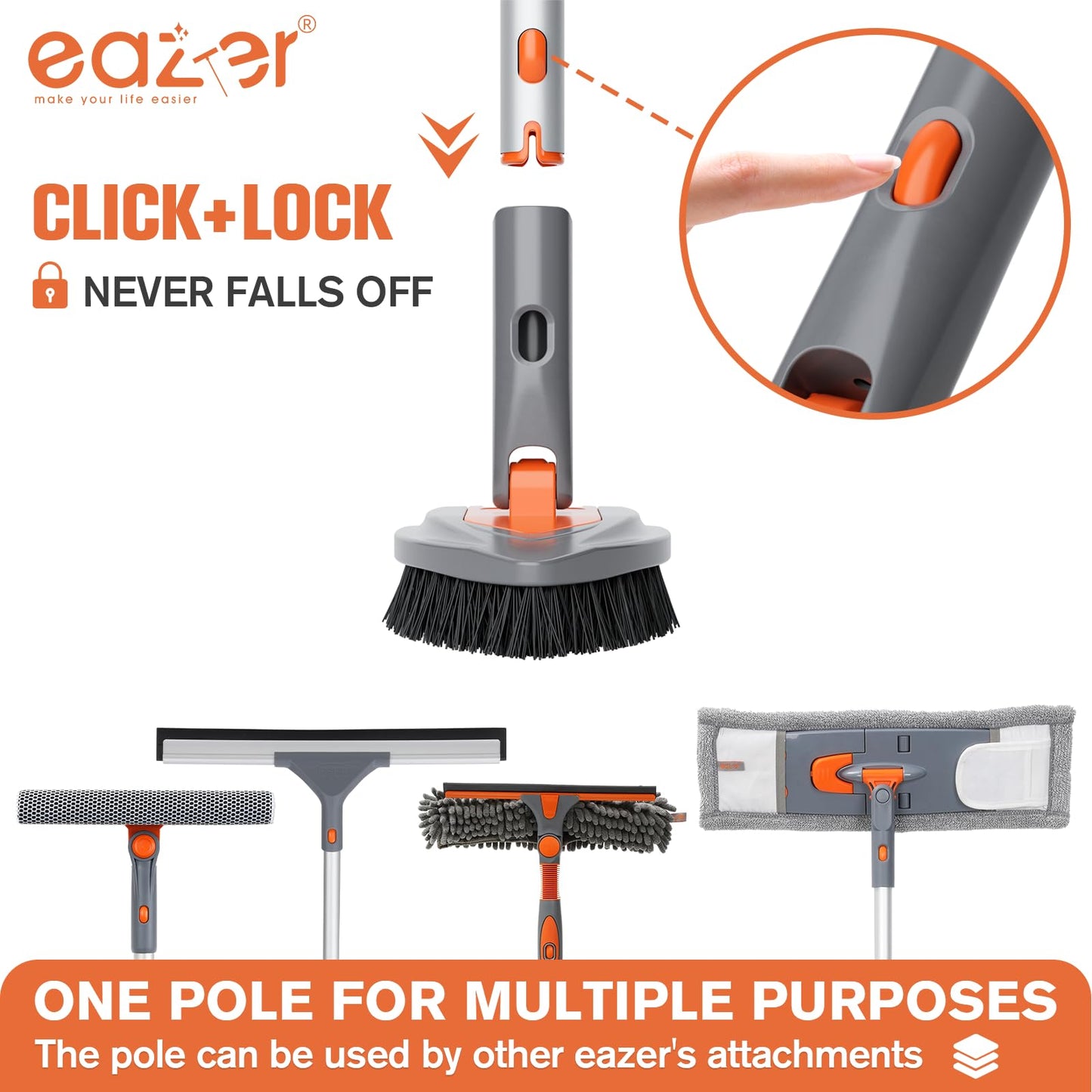 Eazer 4-in-1 Long-Handled Tub Scrubber-Versatile Bathroom Cleaning Brush with Shower Scrubber-Ideal Shower Cleaner Brush for Efficient Cleaning-Long Handle Scrub Brush for Shower, Tub, and Bathroom