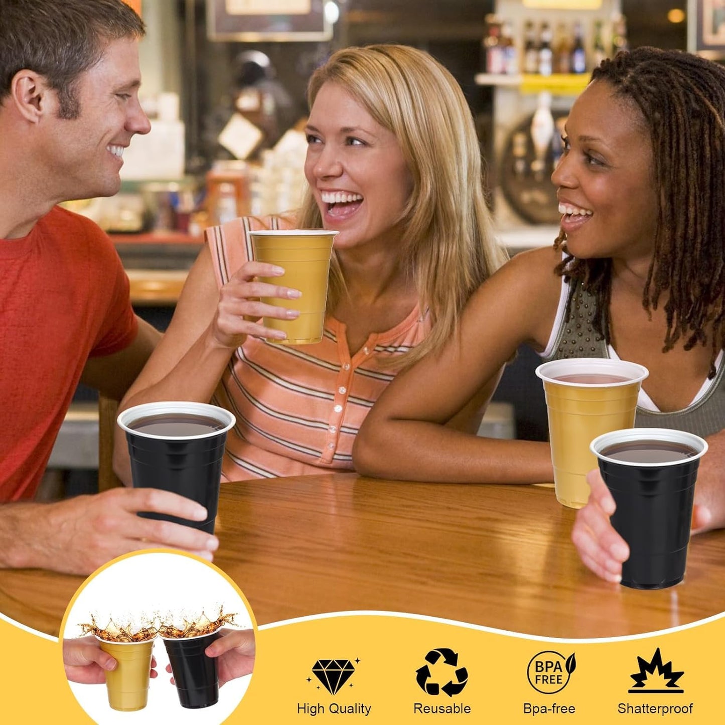 KesaPlan 100PCS 16 oz Plastic Cups Graduation Cups Black and Gold Cup Disposable Party Cups Bulk for Party Graduation Wedding Birthday Halloween Family Gatherings and Festive Celebrations