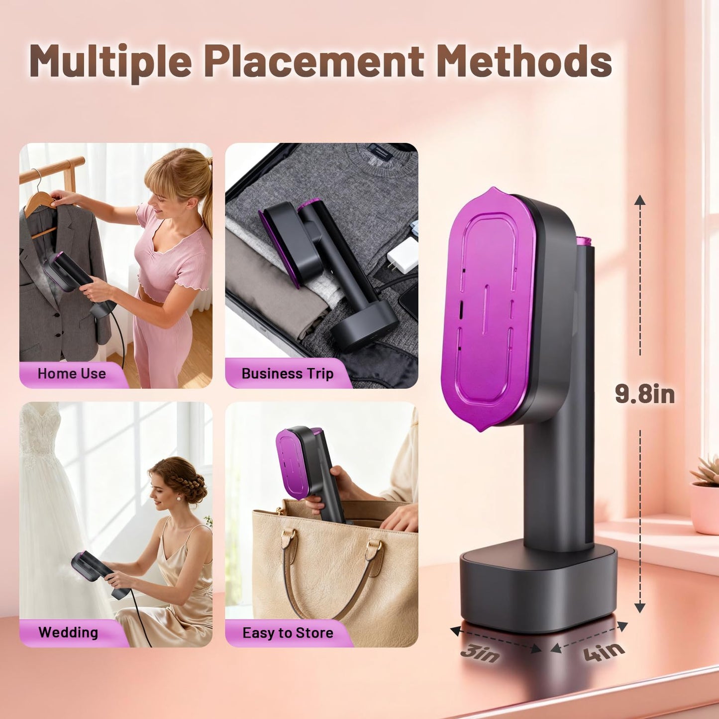 Steamer for Clothes, 2 in 1 Clothes Steamer Handheld, Travel Iron, 6-Level 1200W Steam Iron with LED Display, 15s Heat Up, Detachable Water Tank, Suitable Home and Travel, 120V