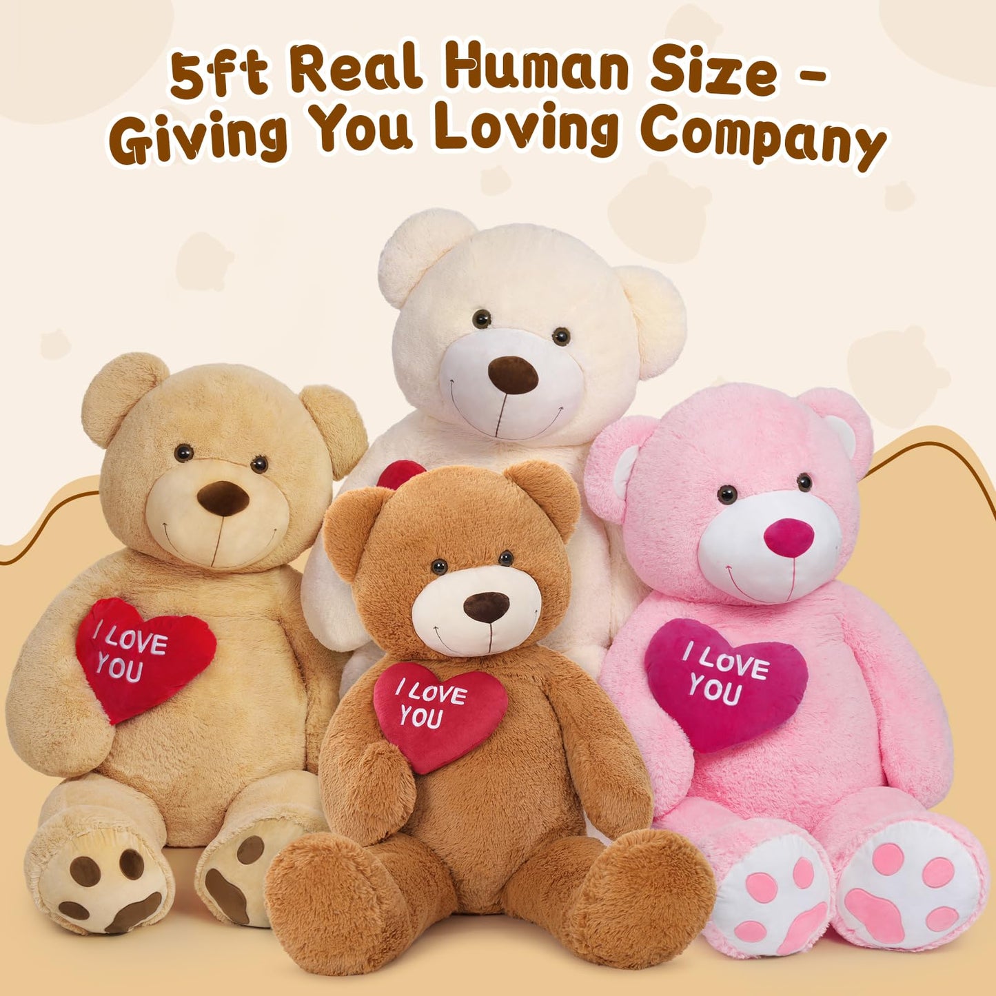 MaoGoLan Giant Teddy Bear 5 Feet- I Love You Red Heart Big Dark Brown 5ft Teddy Bear Stuffed Animal - Huge Valentines Teddy Bear for Girlfriend,Boyfriend,Wife,Lover - Anniversary, Birthday
