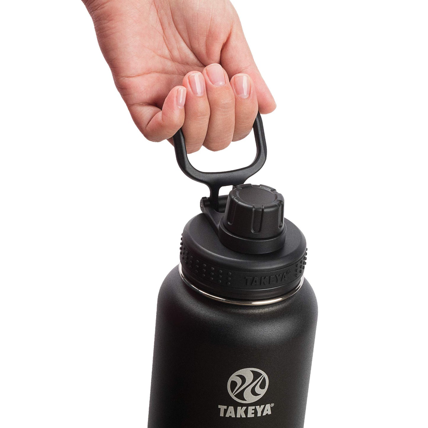 Takeya Actives Stainless Steel Water Bottle, Insulated Spout Lid, Keeps Drinks Cold 24 Hrs, Leakproof, Durable, Dishwasher Safe, Ideal for Gym, Travel, Fits Most Cup Holders, 40 oz/Onyx