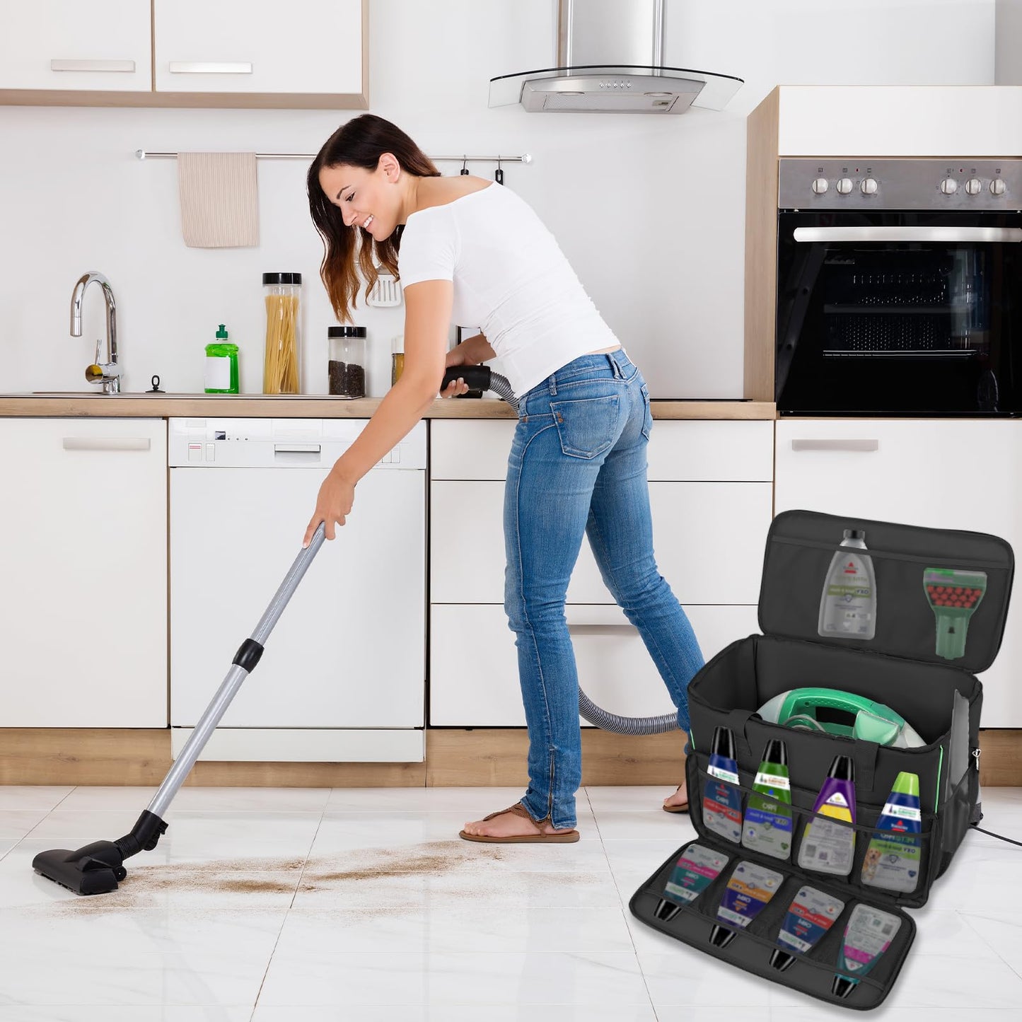 Carry Bag for Bissell Little Green Machine 1400B, Large Storage Bag Carrying Case for Bissell Carpet Cleaner, Car Vacuum Attachments Cleaning Tools Organizer, Cleaner Solution Pocke, Black(Bag Only)