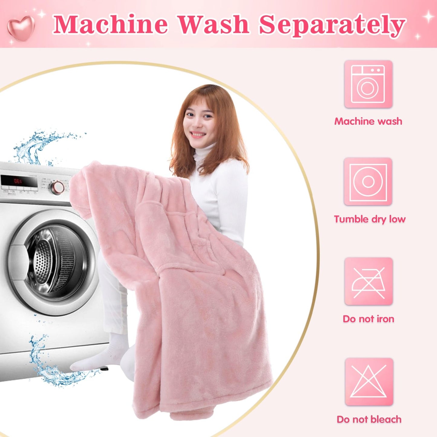 Waitu Wearable Blanket Sweatshirt Gifts for Women and Men, Super Warm and Cozy Giant Blanket Hoodie, Thick Flannel Blanket with Sleeves and Giant Pocket - Pink