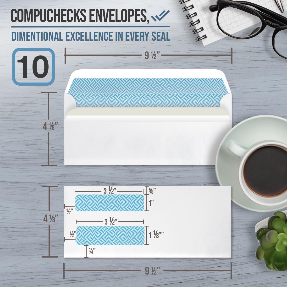 Compuchecks Double Window Envelopes #10- Flip and Seal Flap, Security Business Mailing Envelopes - Tamper Evident, Security Tint - 500 Count – For Invoices and Legal Documents