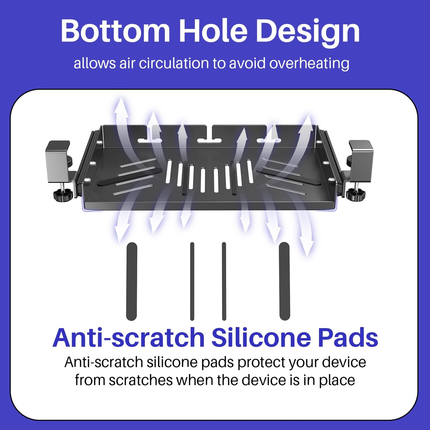 Sliding No Drill Under Desk Laptop Mount, Metal Under Desk Storage Shelf with Cable Management, Slide Out Laptop Storage Tray for MacBook, Mac Mini, Fits Office Workstations(Black with slid rail)
