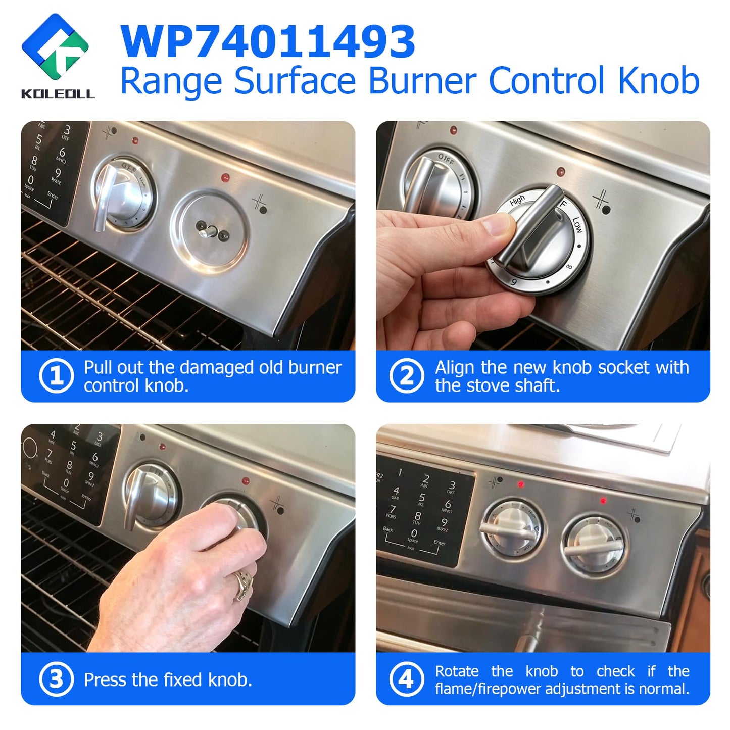 KOLEOLL 2pc WP74011493 Range Surface Burner Control Knob Compatible with Jenn Air Electric Slide-in Range Replaces 1189038 AP6011254 PS11744450 EAP11744450