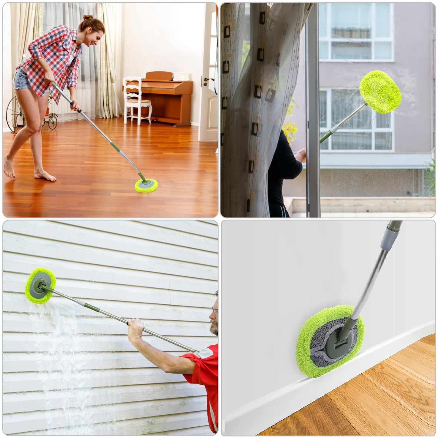 Wall Cleaner, Max 66'' Wall Mop with Long Handle, Ceiling Dust Mop with 15° Labor-Saving Elbow Extension Pole, Baseboard Duster Washer Scrubber, High Reach Window Cleaning Brush, Roof Cleaning Tool-GN