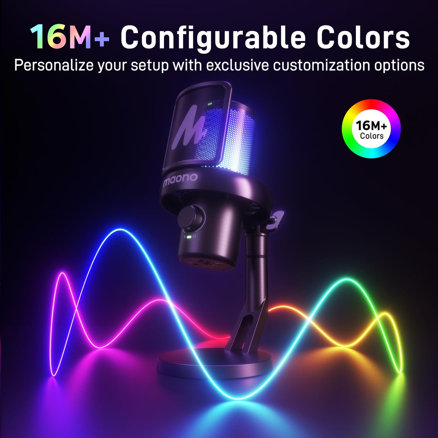 MAONO Wireless Gaming Microphone for PC, Condenser USB Mic with Software AI Voice Change,3-Level Noise Cancellation,Custom RGB, for Streaming Recording Podcast PS5 PS4 Twitch YouTube (DM40 Pro-Black)