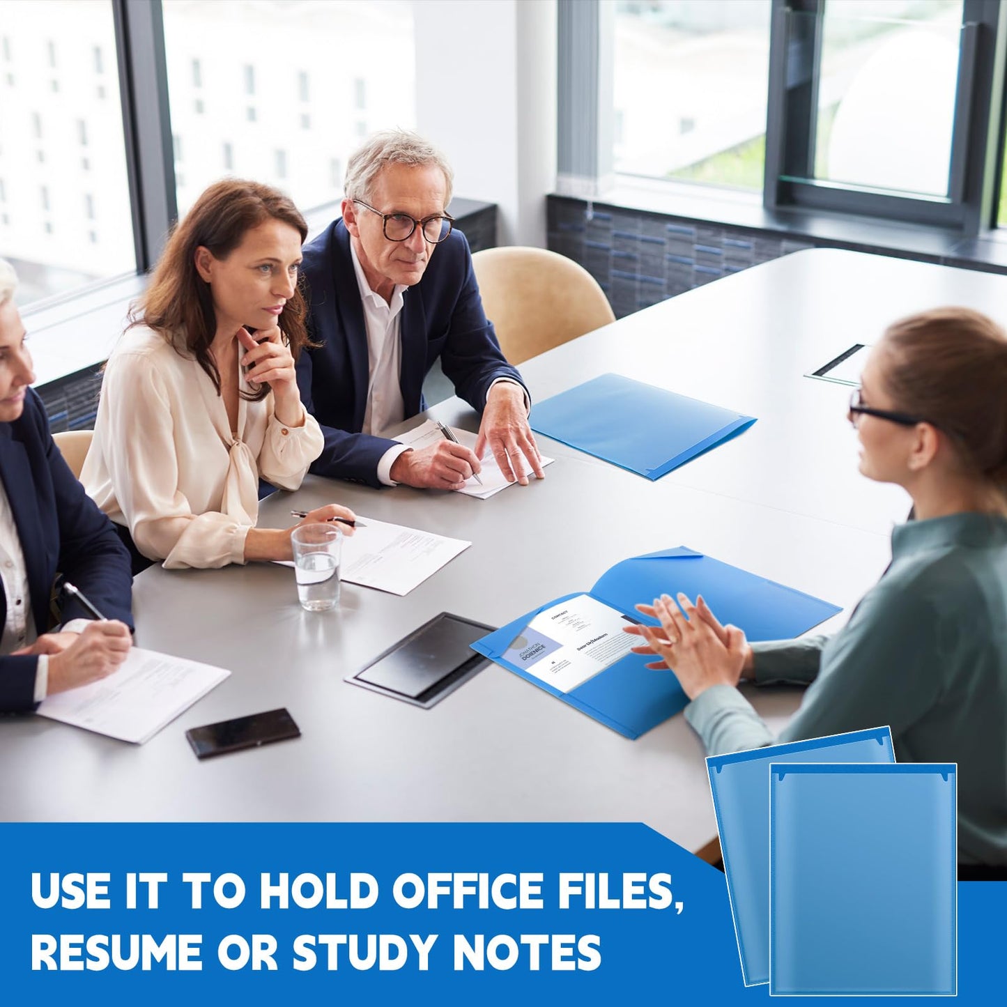 Henoyso 60 Pack Plastic Folders with Clear Front Pockets Bulk Heavy Duty File Folders with 2 Pockets and Card Slot for Student Teacher Back to School Supplies Office Presentation (Blue)