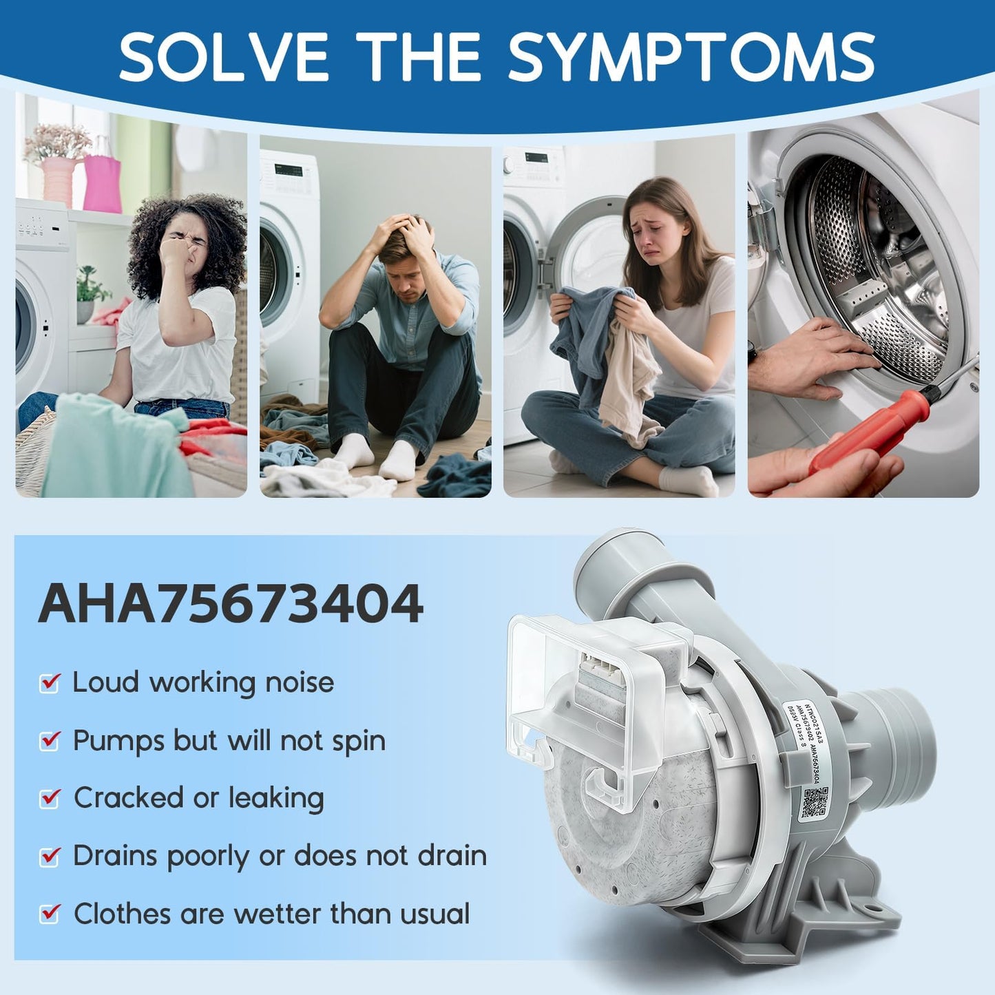 Upgraded AHA75673404 AHA75673402 Washer Drain Pump Assembly for LG Washing Machine, Replaces WT7250CW WT7305CW WT7405CW parts