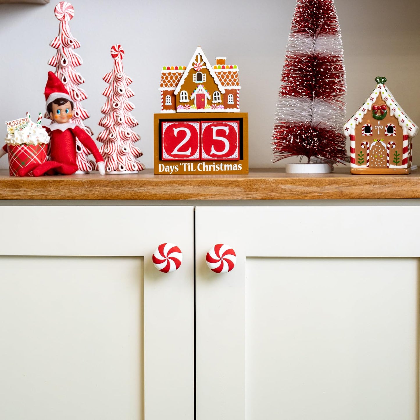 Knobēz: Decorative Knob Covers - Red Peppermint - 12pk - Stretch Over Hardware Decorations, Holiday-Winter-Christmas, Kitchen-Bathroom-Dressers-Home