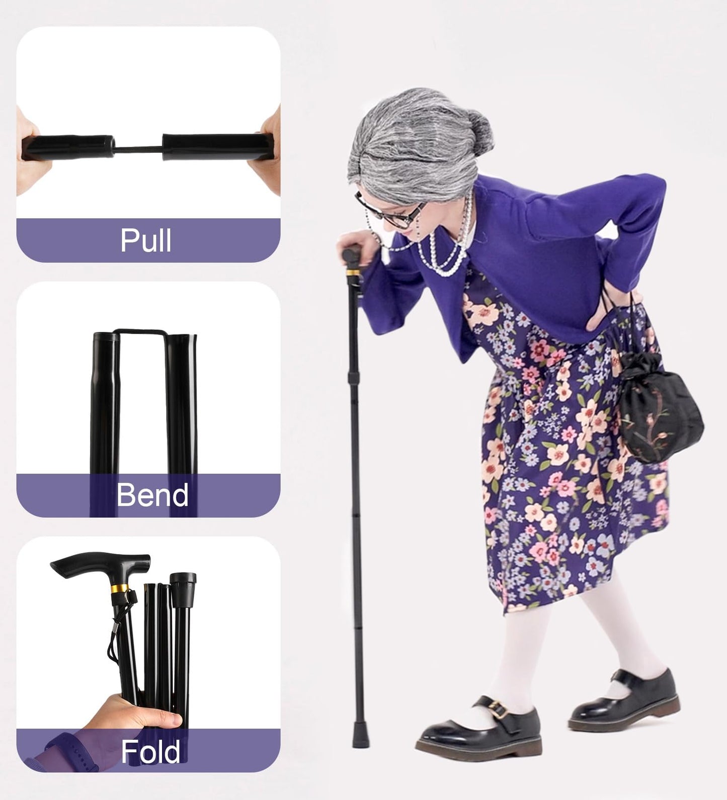 100 Days of School Old Lady Costume for Kids Girls,100th Day Old Lady Wig Granny Grandma Dress Up