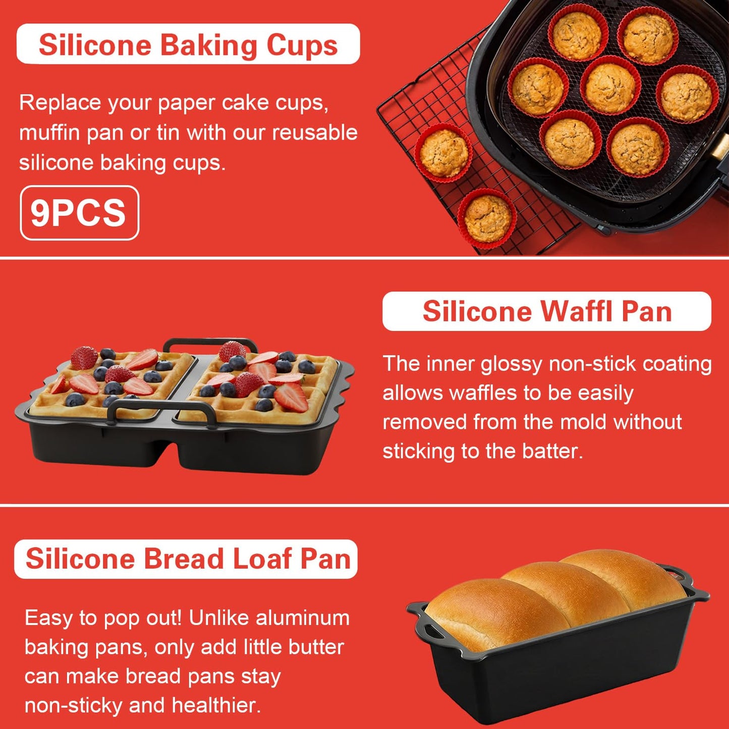 Air Fryer Accessories for Cosori TurboBlaze 6 Qt | 5.8 QT | 6.5 Qt, Ninja AF141, AF142, AF181, Chefman 6QT, 5-6.5 QT Square Basket Air Fryer Accessories Set, Silicone Liner, Grill, Baking Molds