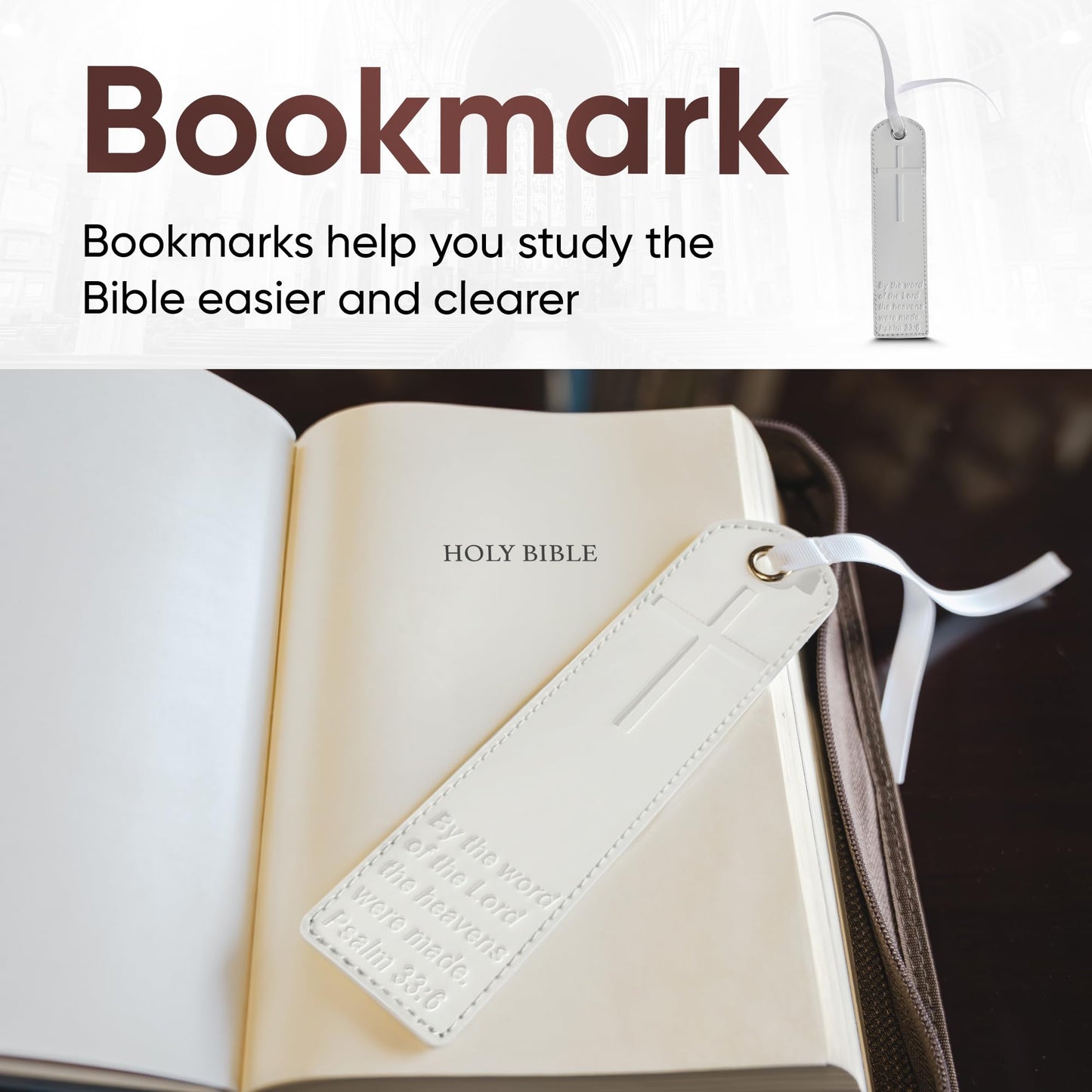 Bible Cover (U.S. Patent Pending), Discreet & Elegant Bible Case, Brown PU Leather Bible Cover, Cross Design Bible Bags, Strong and Sturdy Book Case, Includes Premium Bookmark