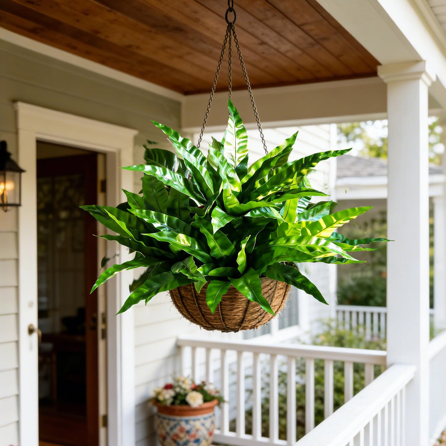 Cherica 8Pcs Fake Ferns,35in Outdoor Faux Plants UV Resistant,3D Real Touch Fake Plants Total 120 Blades,Weatherproof Artificial Plants Outdoor Indoor for Garden Porch Home Office Living Room Decor