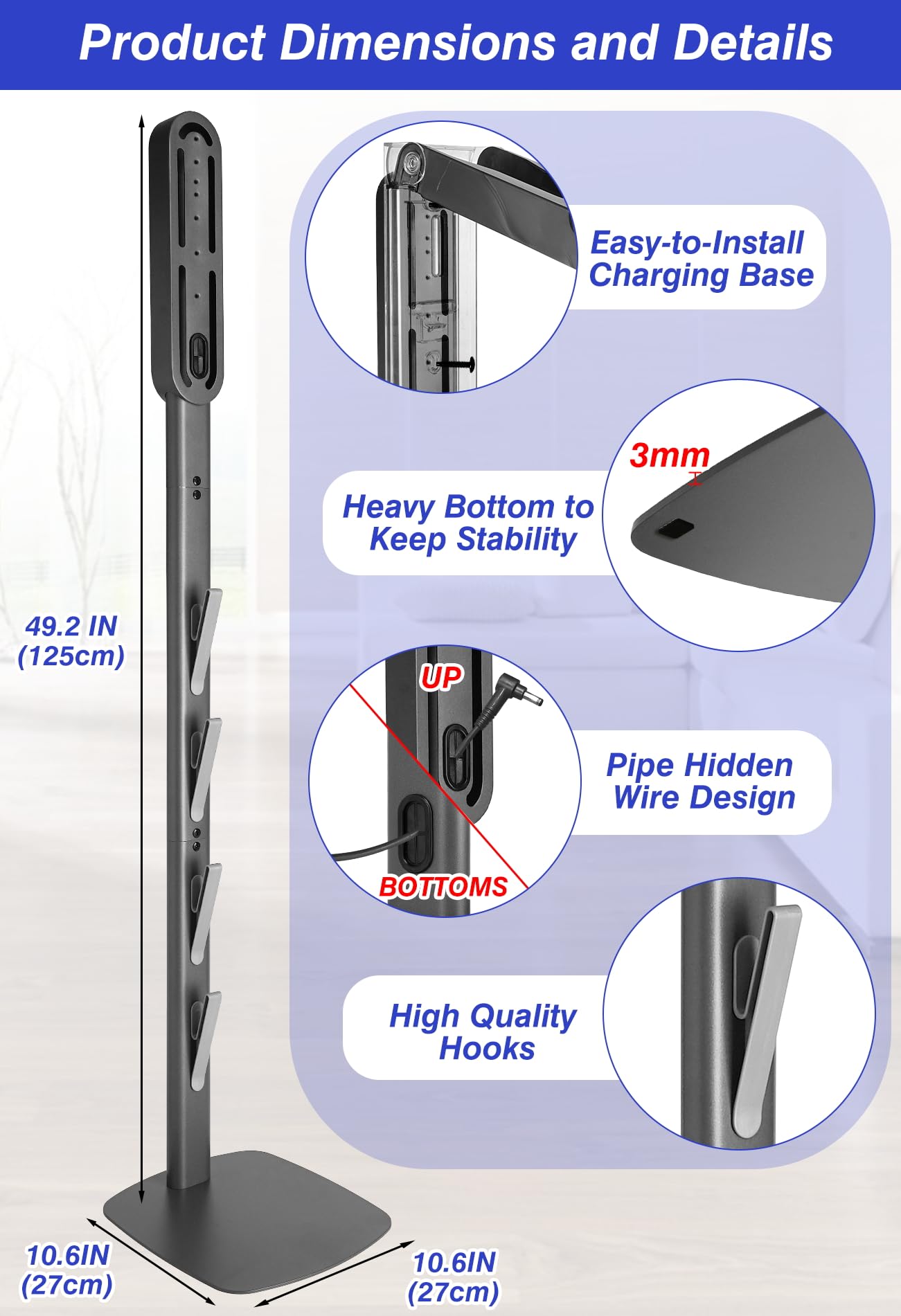 Haturi Vacuum Stand for Dyson Gen5 V16 V15 V12 Detect V11 V10 V8 V7 V6, Vacuum Holder and Metal Storage Bracket Standing dock with Hidden Cord Design for Dyson Handheld Cordless Vacuum Cleaners