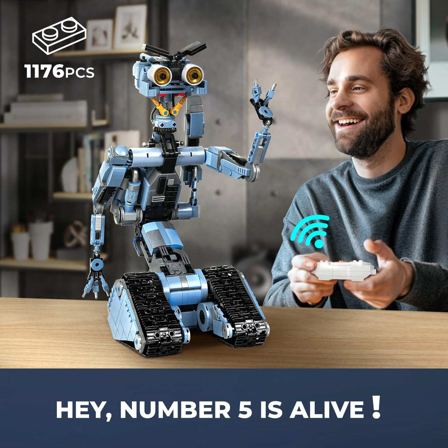 1176 Pieces Johnny 5 Robot Building Set with Remote Control, Short Movie Building Blocks Toy, Compatible for Lego Adults, Rechargeable Technic Robotics Figure Model Kit, Gift for Father's Day