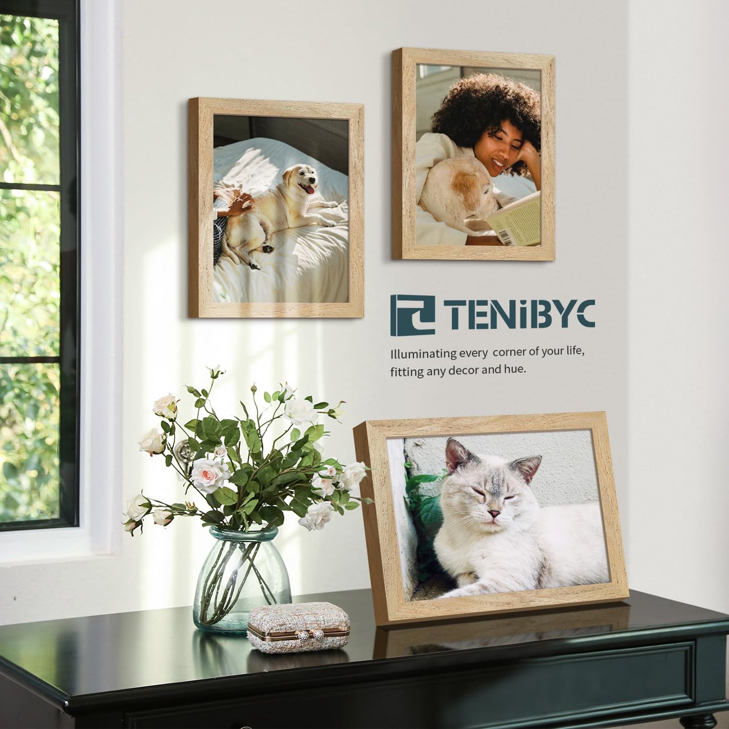TENIBYC 8.5 by 11 Picture Frame Wood Set - 4 Pack, Natural Wood, HD Tempered Glass, Elegant Wood Grain Photo Frame, Table or Wall Display