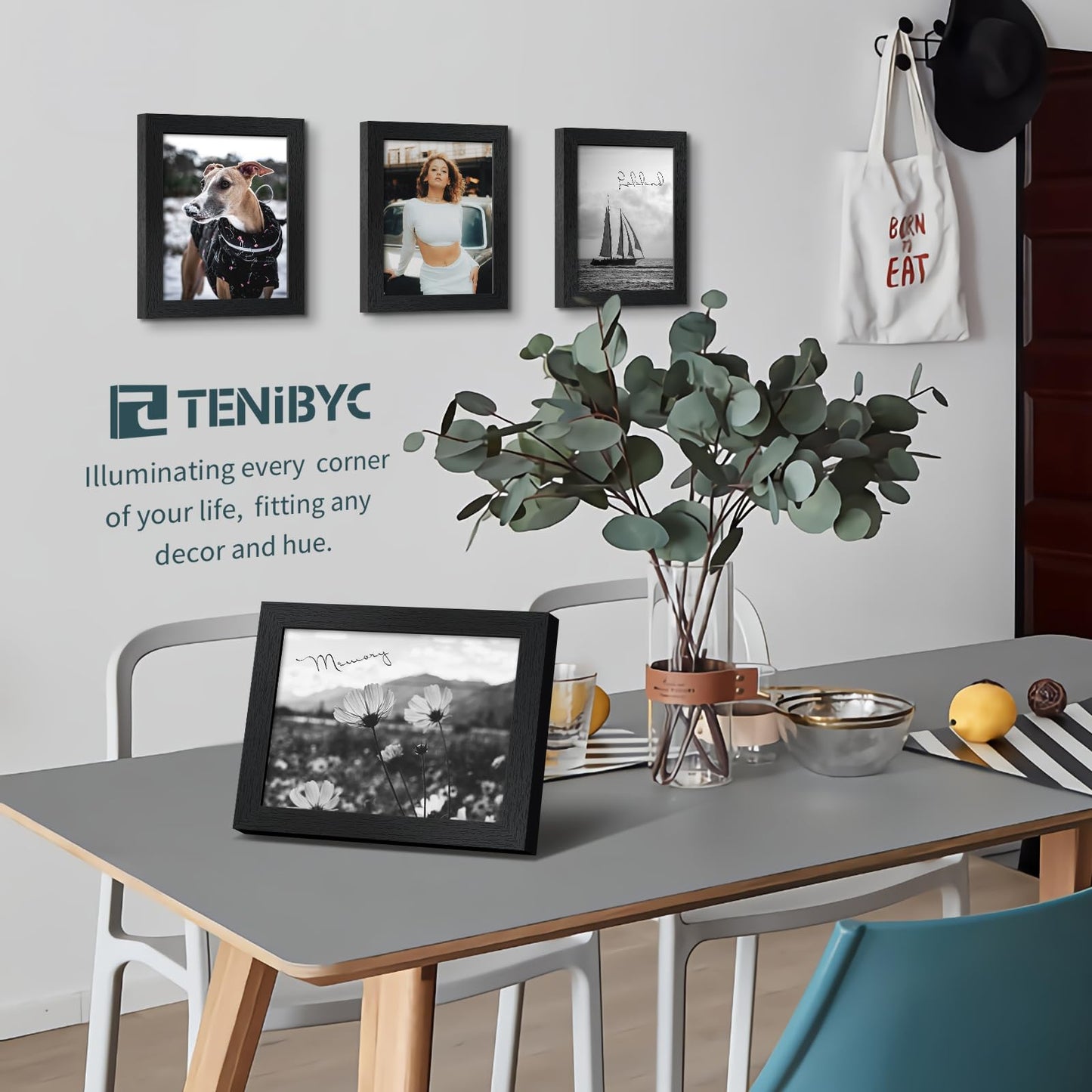 TENIBYC 8x10 Picture Frame Set - 3 Pack, Textured Black Solid Wood, HD Tempered Glass, Gallery Photo Frame, Table or Wall Display