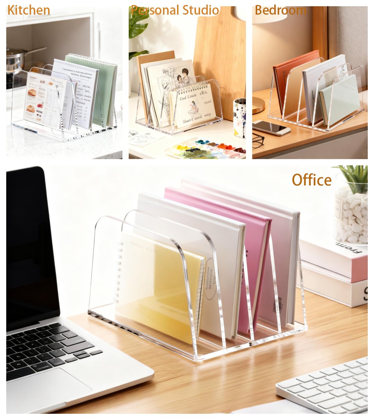 YUXUN Clear Acrylic Desktop File Sorter Organizer,Upright File Organizer, 5-Section Bookshelf for Home Office & Classroom