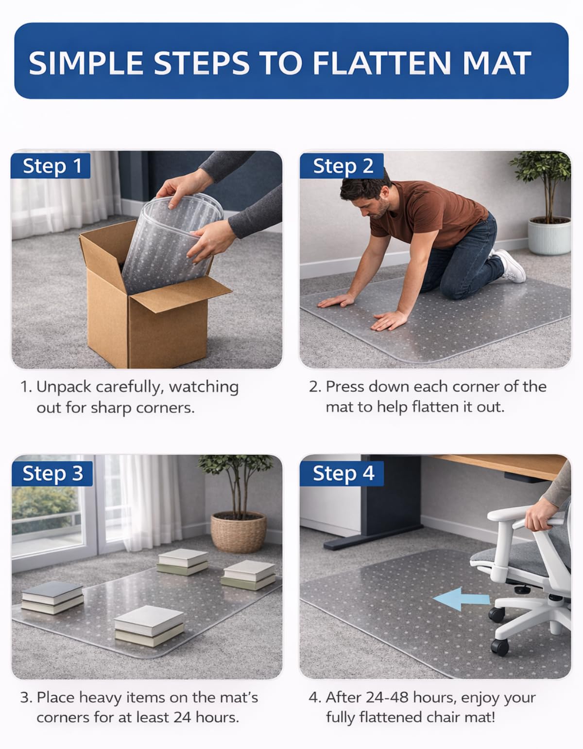Clear Chair Mat for Carpet, YOOMAYA 30" x 48" Heavy Duty Office Chair Mat with Grip, Easy Gliding Under Desk Carpeted Floor Protector, Slip Resistant Plastic Mat for Study & Gaming Room (Transparent)
