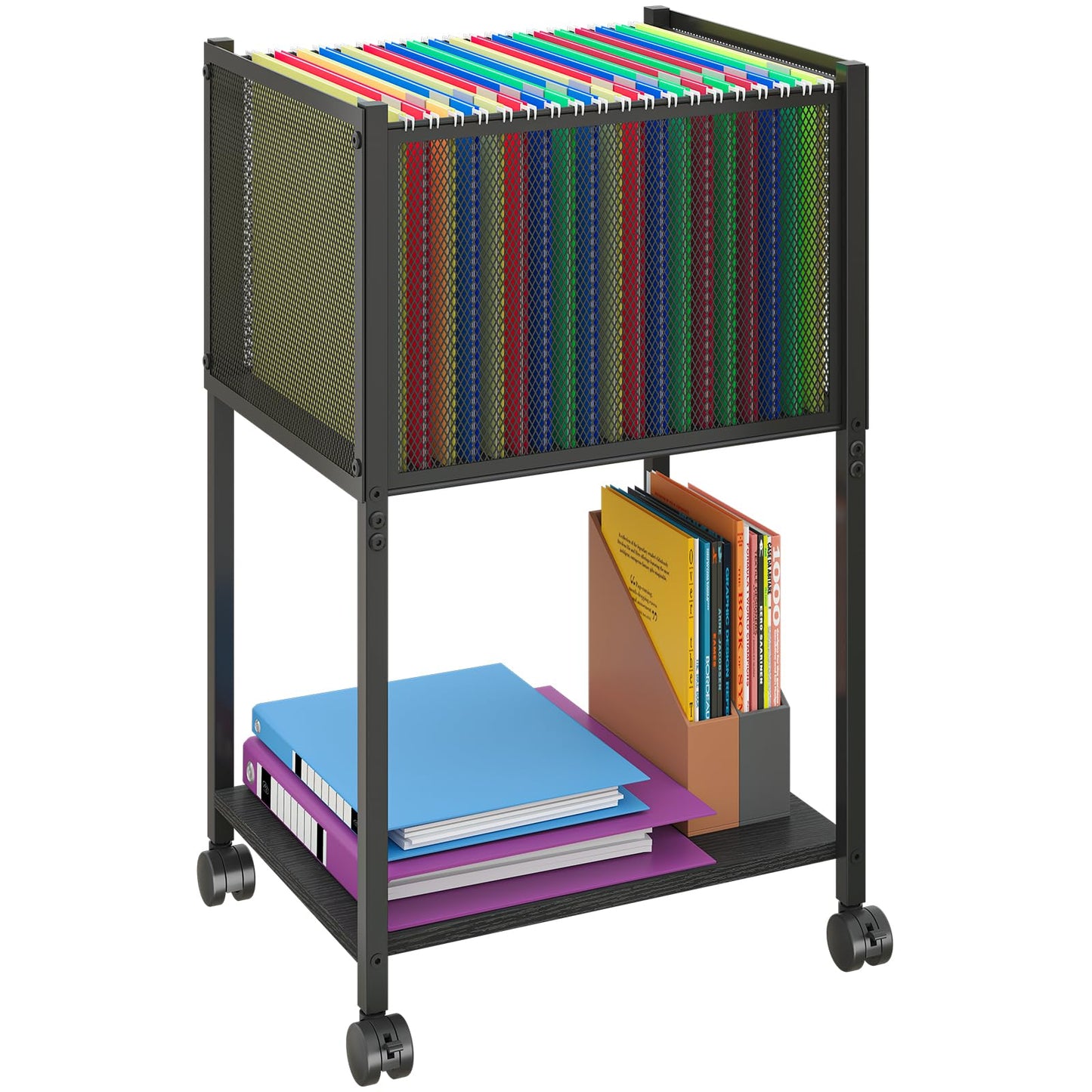 Sbanmao Letter/Legal Rolling File Cart, Narrow Mobile File Cabinet with Wheels Hanging Files, Metal Hanging File Folder Cart File Organizer Under Desk Storage for Home Office, Black