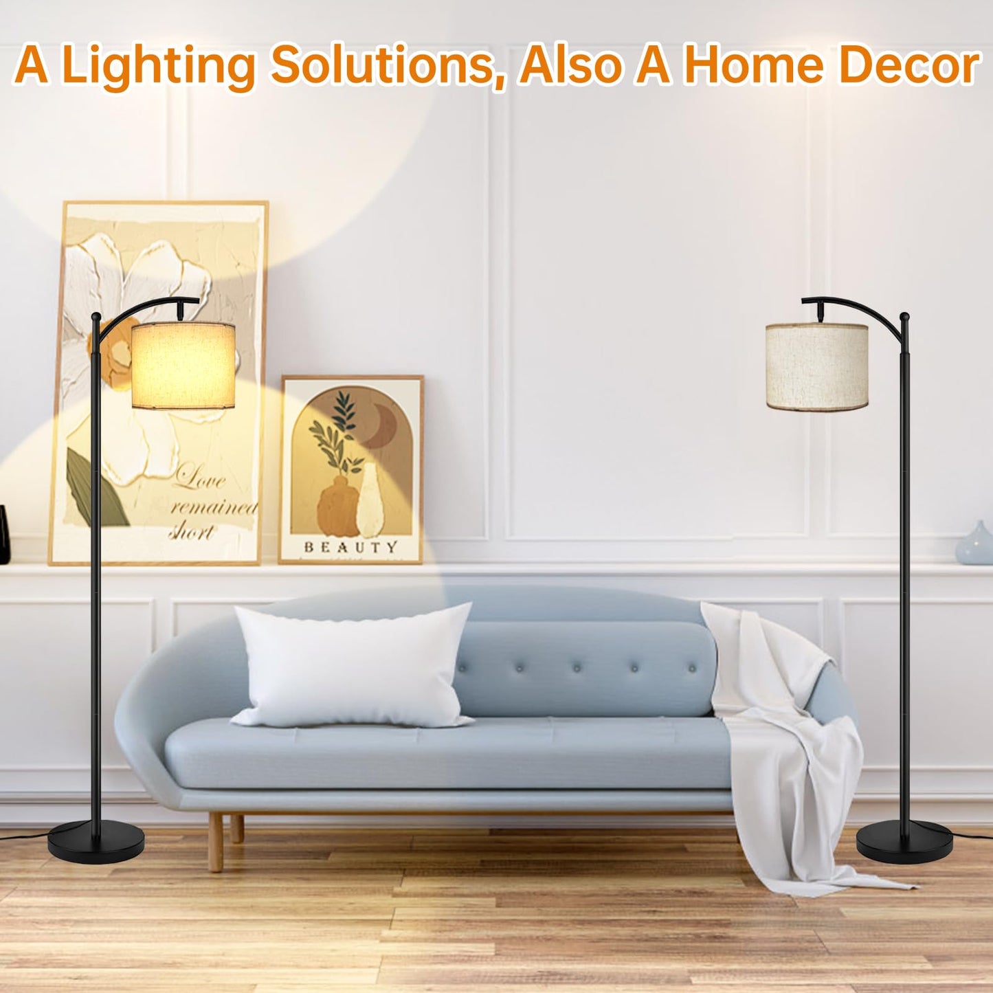 mukuxin LED Floor Lamps for Living Room, 12W 1200LM Modern Arc Floor Lamp with Remote & Adjustable Linen Lampshade, 12 Color Temperature Stepless Dimmable Tall Standing Lamp (Beige)