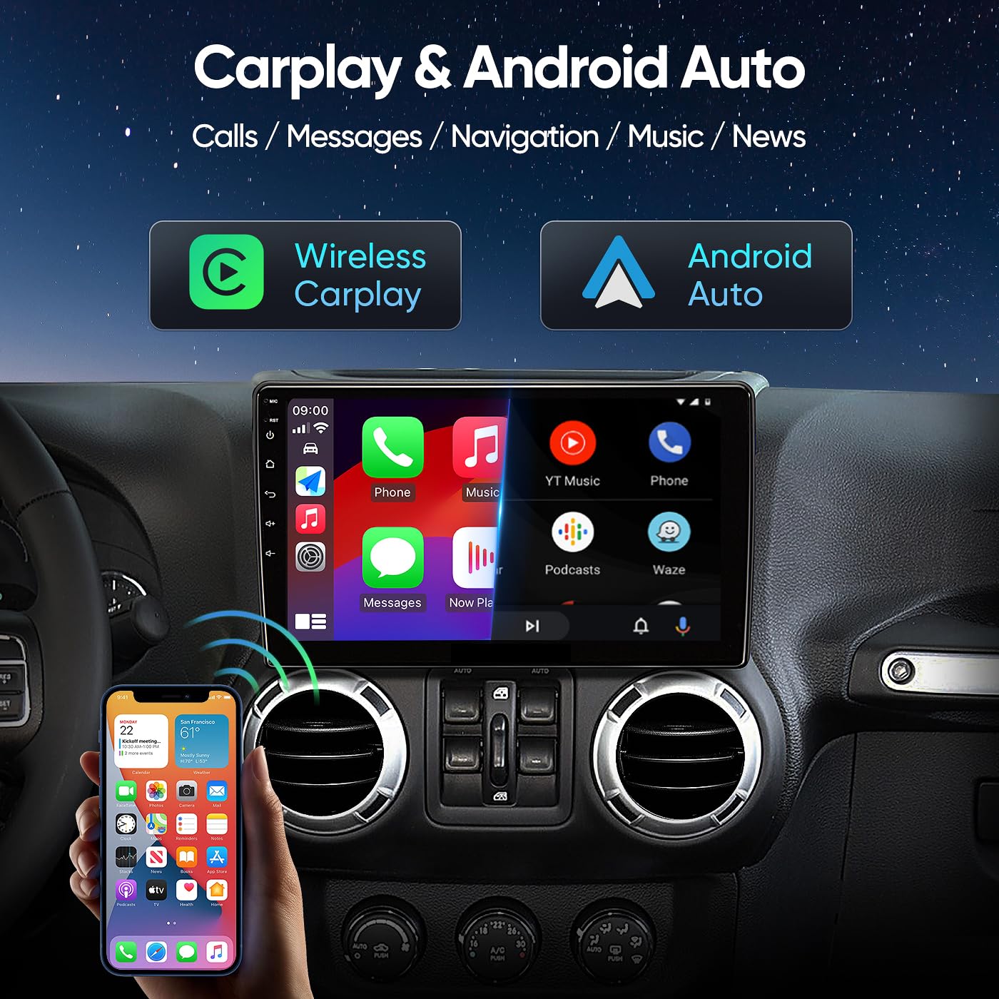 10.2 Inch Car Radio Stereo Upgrade Replacement for Jeep Wrangler/JK 2007-2018 Jeep Patriot 2009-2016 Dodge Ram 1500 2500 2009 2010 2011 2012 withCarPlay/Android Auto/Touch Screen/FM/HD Backup Camera